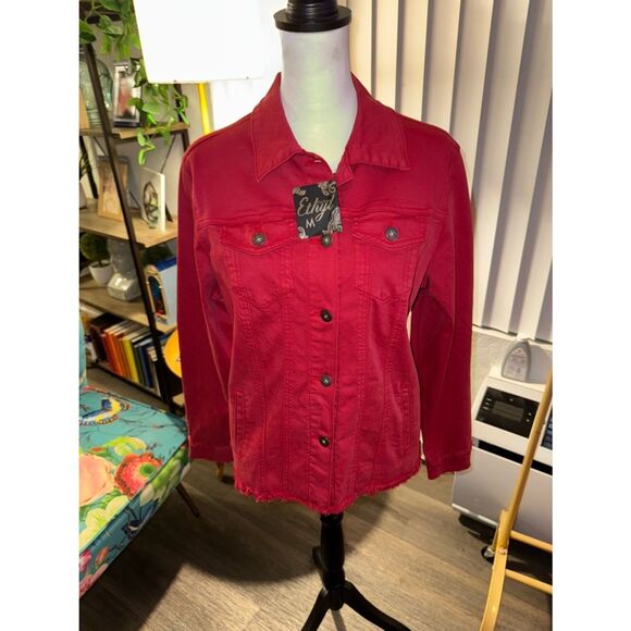 Jackets & Blazers - Red Button-Up Denim Jacket